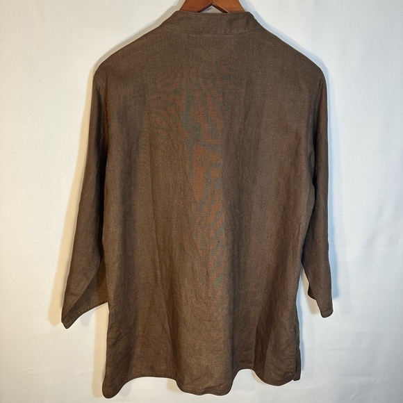 Chico’s Olive Green Tian 100% Linen Asian Art Jacket Blazer Coat Long Sleeve 2 - Picture 11 of 13